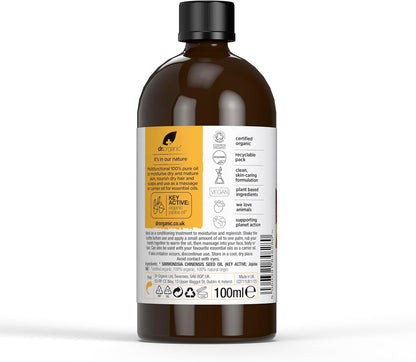 Dr Organic Jojoba Oil, 100% Pure & Natural, Moisturising, Multi Action, Face, Body & Hair, Massage, Carrier Oil, Aromatherapy, Vegan, Cruelty Free, Paraben & SLS Free, Certified Organic, 100ml