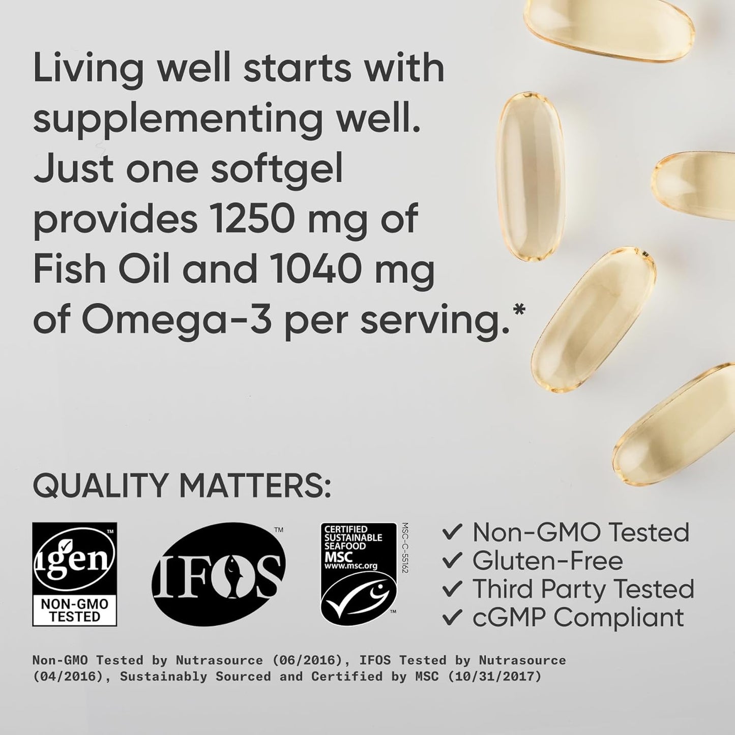 Sports Research Triple Strength Omega 3 Fish Oil 1250mg from Wild Alaskan Pollock - Burpless Fish Oil Supplement with Omega-3 EPA & DHA - Sustainably Sourced, Non-GMO, Gluten Free - 30 Softgels