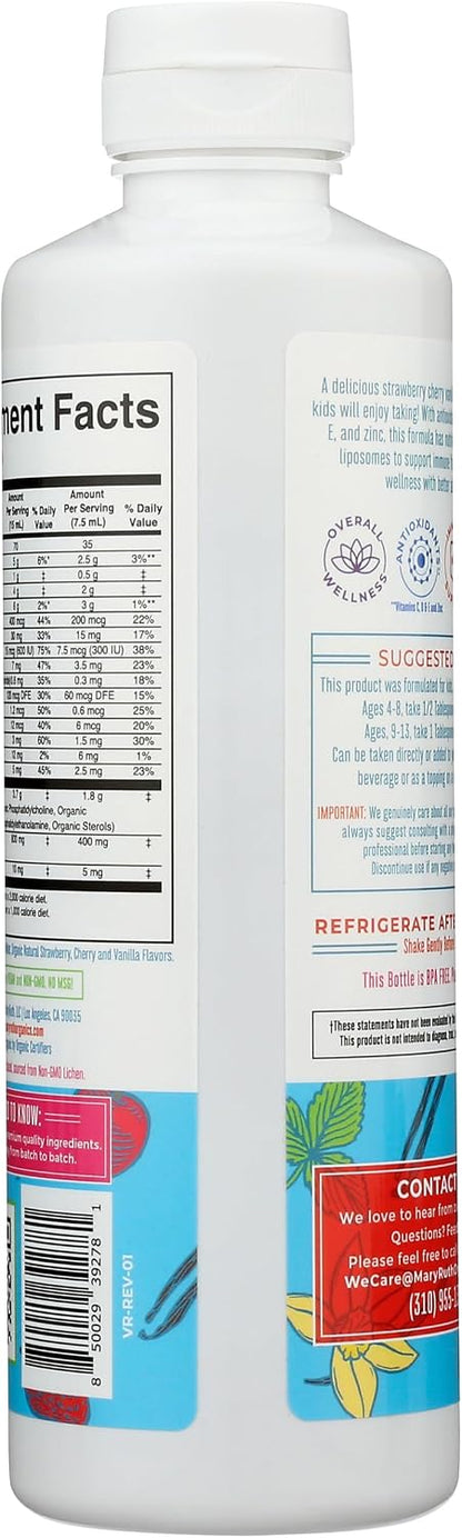 MARYRUTH'S Organic Kids Multivitamin Liposomal | Sugar Free Multivitamin for Kids | Immune Support | Bone Health | Cognitive Health | Overall Wellness | USDA Organic | Vegan | Non-GMO | 15.22 oz