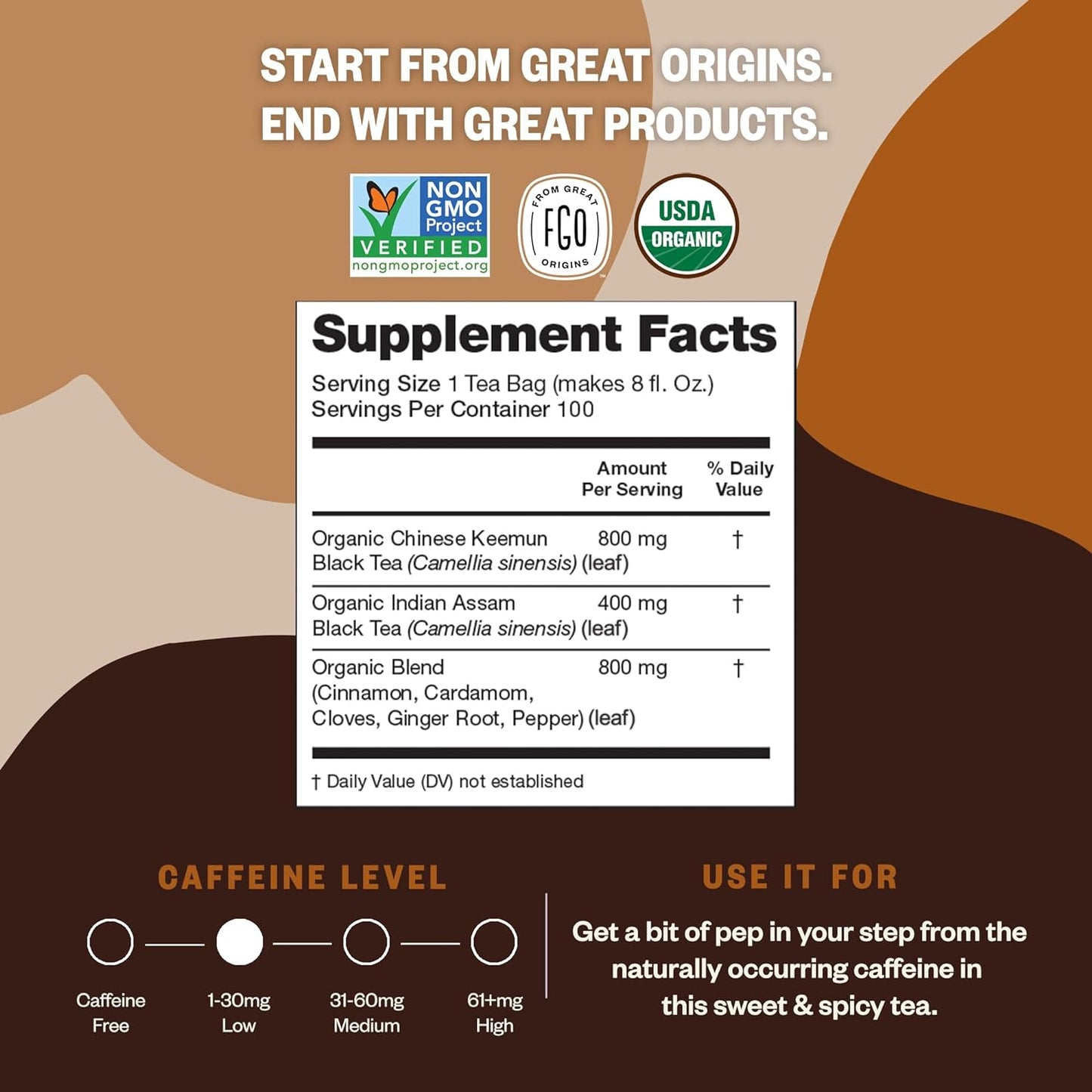 FGO Organic Nettle Leaf Tea, 100 Count, Eco-Conscious Tea Bags, Caffeine Free, Resealable Bag, Packaging May Vary (Pack of 1)