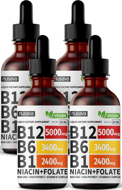 Vitamin B12 and B6 Liquid Drops, B12 Sublingual Vitamin B Complex - B 12 Vitamin 5000mcg - B12 Methylcobalamin for Energy, Brain, and Heart Support with 27,200 mcg, Raspberry, 40 Servings