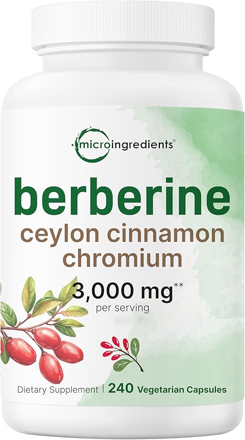 Berberine with Ceylon Cinnamon, Chromium, & Turmeric | 3,000mg Equivalent | 240 Veggie Capsules | High Potency Berberine HCl Root + Cinnamon Bark Extract | Heart Health & Immune Support Supplement*