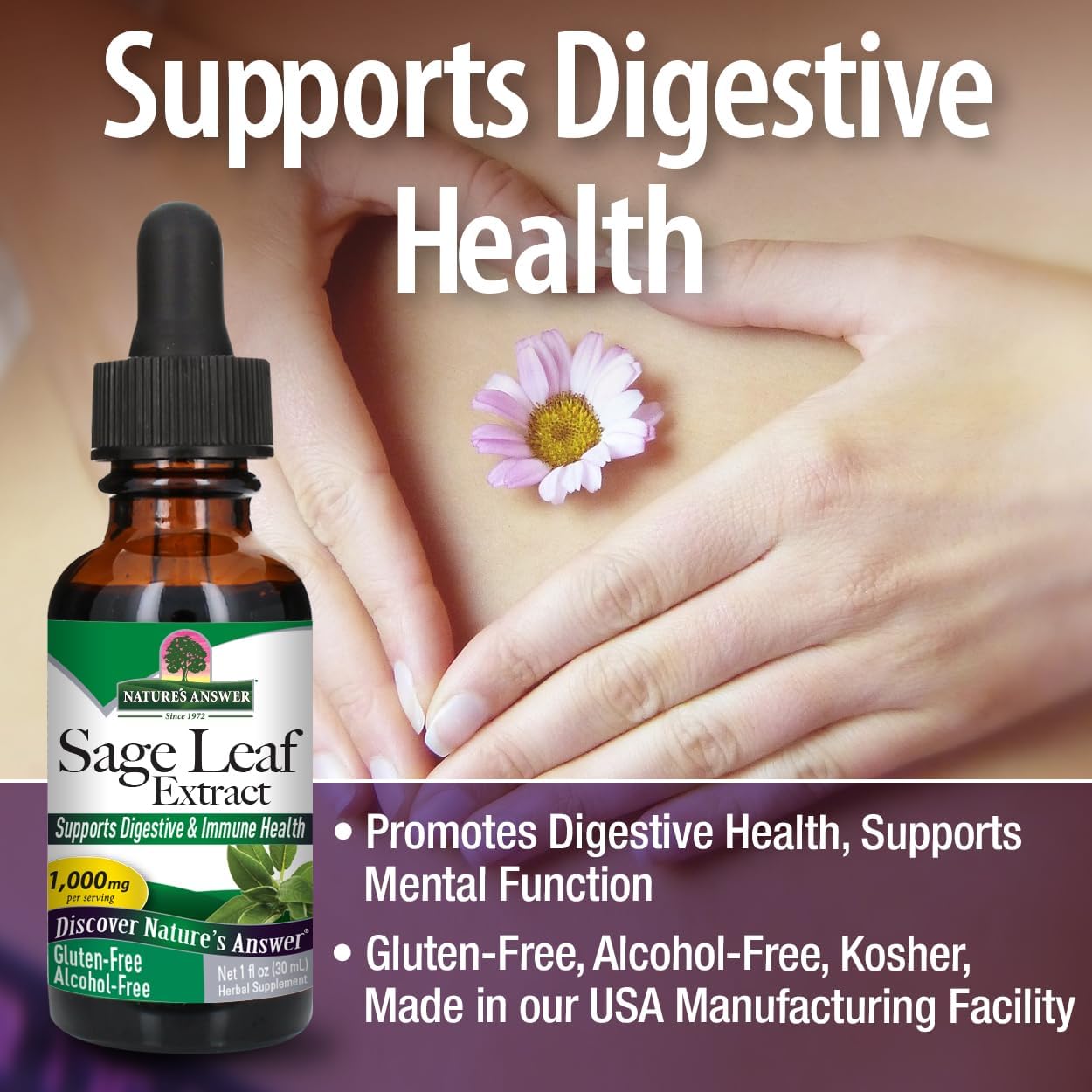Nature's Answer Alcohol-Free Sage Leaf, 1-Fluid Ounce Sage Liquid Extract Gluten Free Sage Extract Supplement