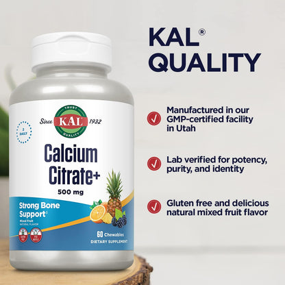 KAL Calcium Citrate Chewable Mixed Fruit Supplement, 60 Count