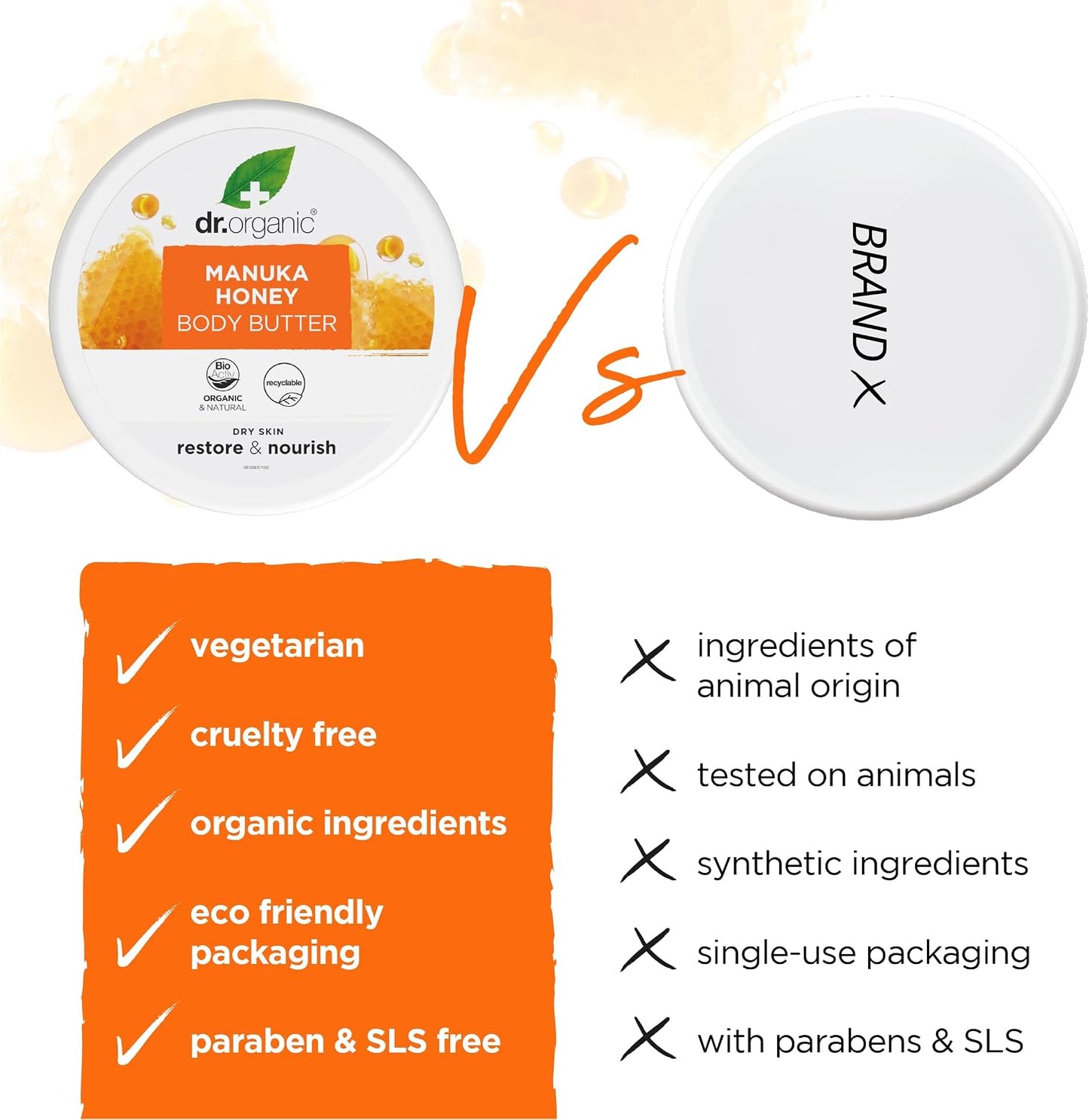 Dr Organic Manuka Honey Body Butter, Moisturising, Dry Skin, Mens, Womens, Natural, Vegetarian, Cruelty-Free, Paraben & SLS-Free, Organic, 200ml
