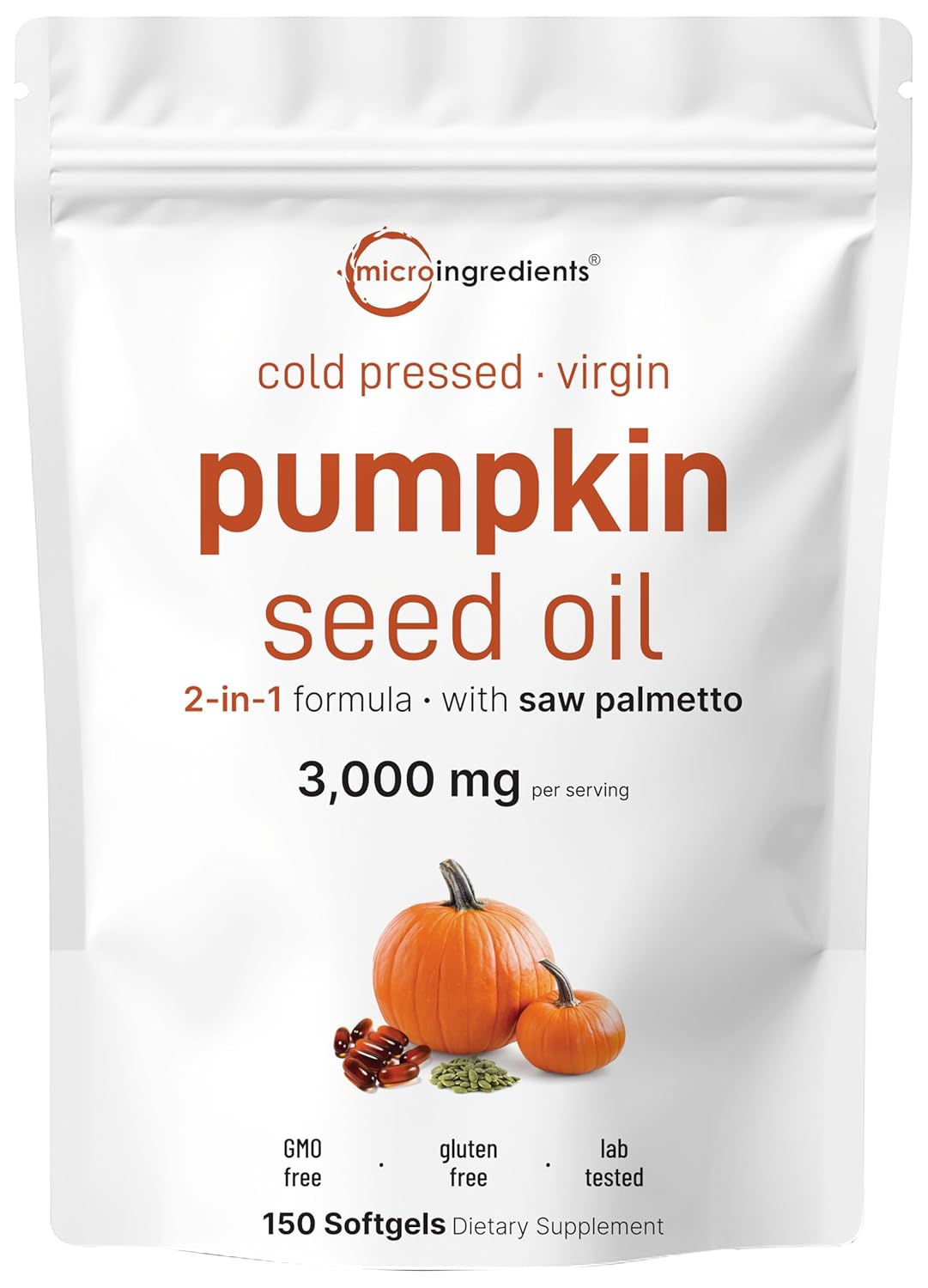 Pumpkin Seed Oil with Saw Palmetto, 3000mg Per Serving, 300 Softgels | Cold Pressed, Pure Virgin Oil, Essential Fatty Acids & Phytosterols | Supports Hair, Urinary, Bladder & Prostate Health | Non-GMO