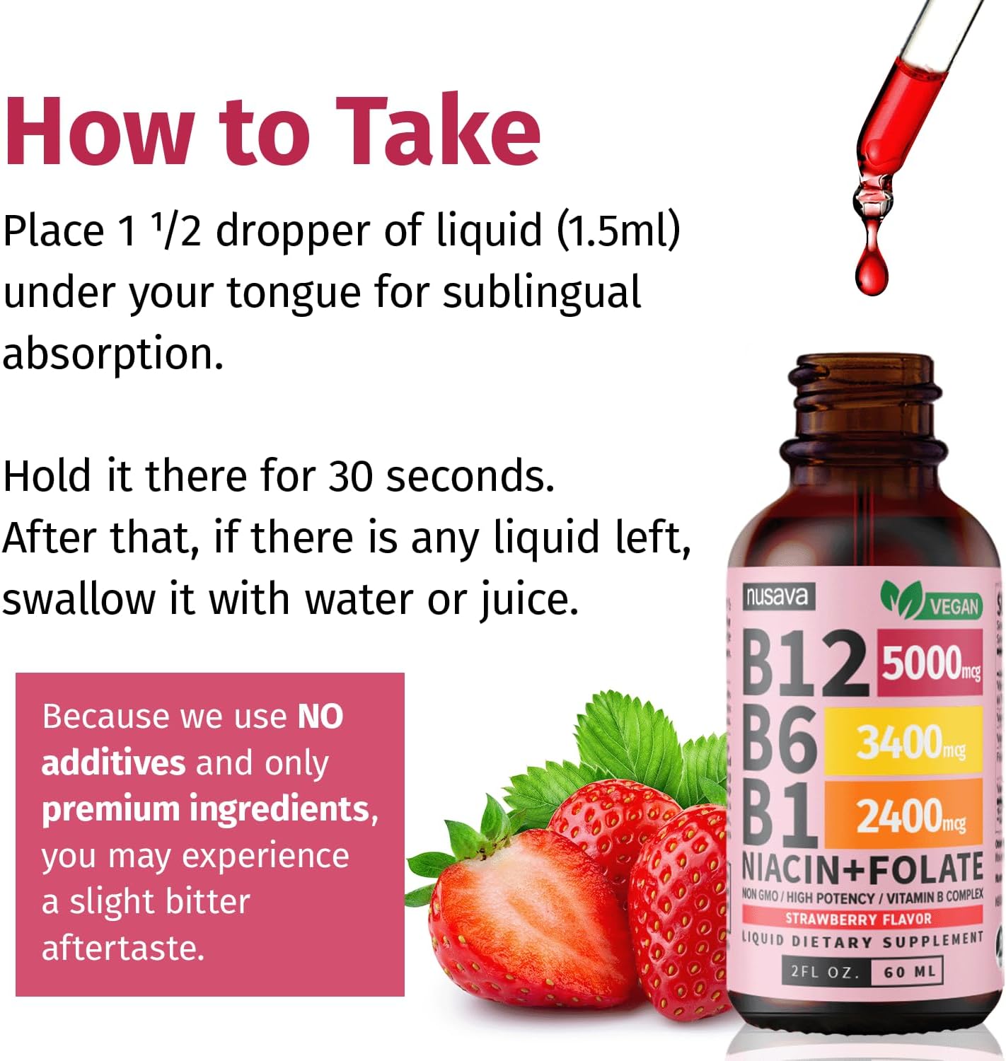 Vitamin B12 and B6 Liquid Drops, B12 Sublingual Vitamin B Complex - B 12 Vitamin 5000mcg - B12 Methylcobalamin for Energy, Brain, and Heart Support with 27,200 mcg, Raspberry, 40 Servings