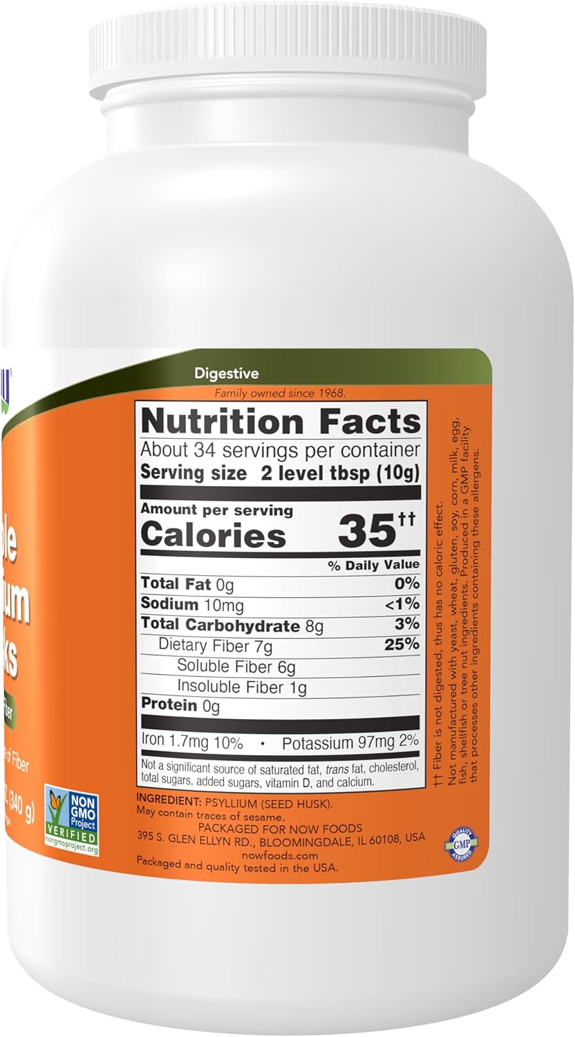 NOW Foods Supplements, Whole Psyllium Husks, Non-GMO Project Verified, Soluble Fiber, 24-Ounce