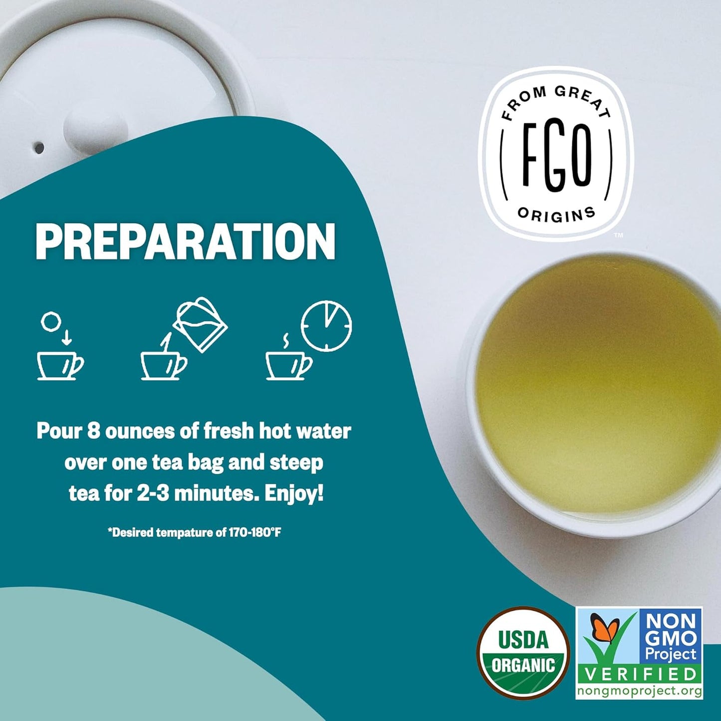 FGO Organic White Tea, Eco-Conscious Tea Bags, Packaging May Vary, 100 Count (Pack of 1)