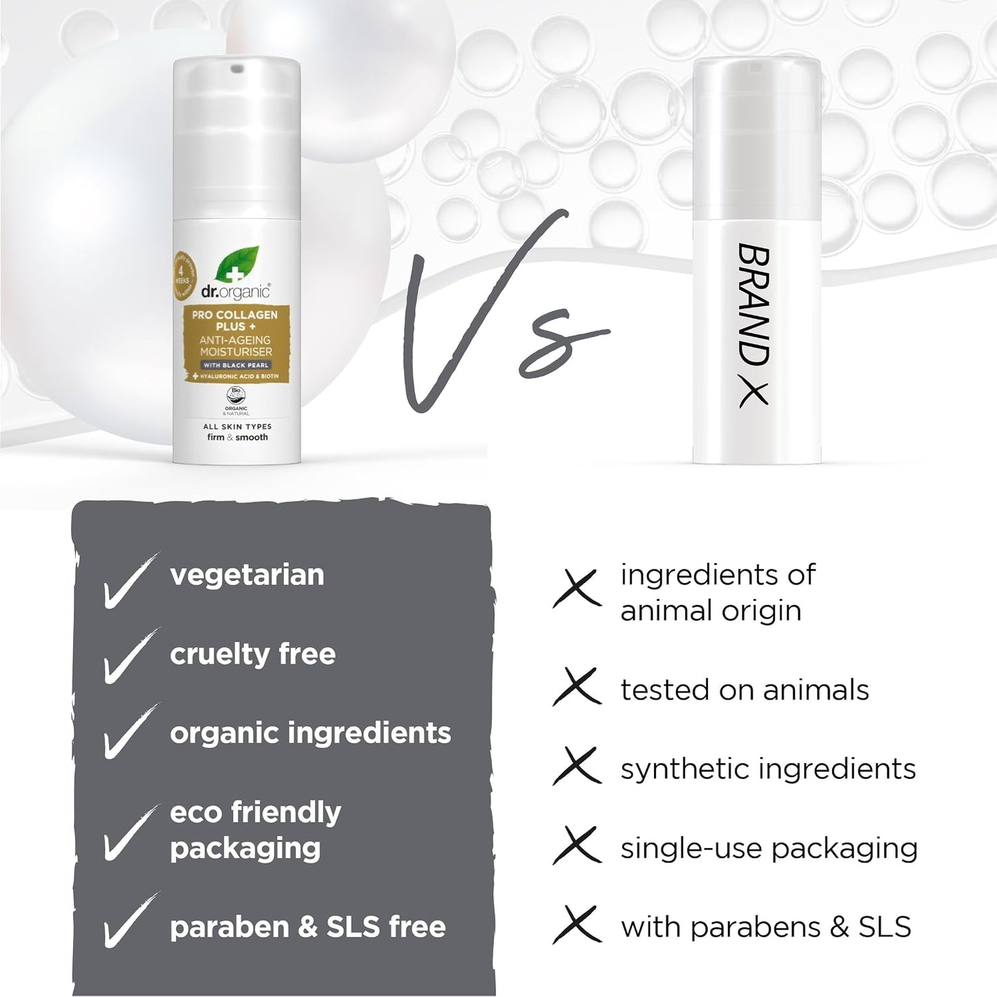 Dr. Organic Pro Collagen Plus Anti-Ageing Moisturizer with Black Pearl, Hyaluronic Acid & Biotin | 50ml | Firm & Smooth | All Skin Types | Vegan, Organic, Natural, Paraben & SLS-Free