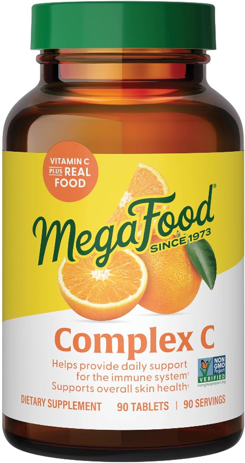 MegaFood Complex C - Vegan Immune Support Supplement with Vitamin C 250 mg, Made with Real Food Including Orange, Cranberry & Brown Rice, Gluten-Free, Kosher - 30 Tablets, 30 Servings