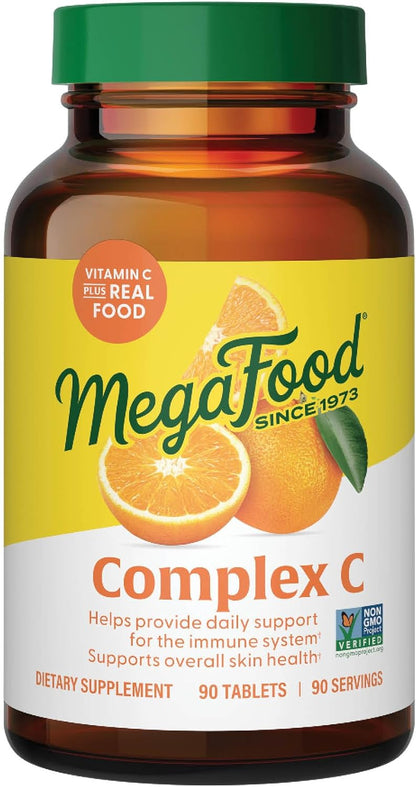 MegaFood Complex C - Vegan Immune Support Supplement with Vitamin C 250 mg, Made with Real Food Including Orange, Cranberry & Brown Rice, Gluten-Free, Kosher - 30 Tablets, 30 Servings