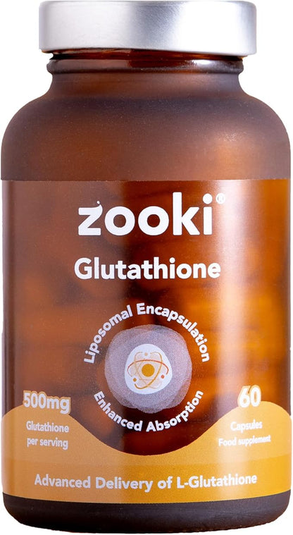 Zooki 500mg Liposomal Glutathione Capsules | 4X Higher Absorption | Ultimate Skin, Liver, Detox, Energy Support | Natural Ingredients, Vegan | (30 Servings)