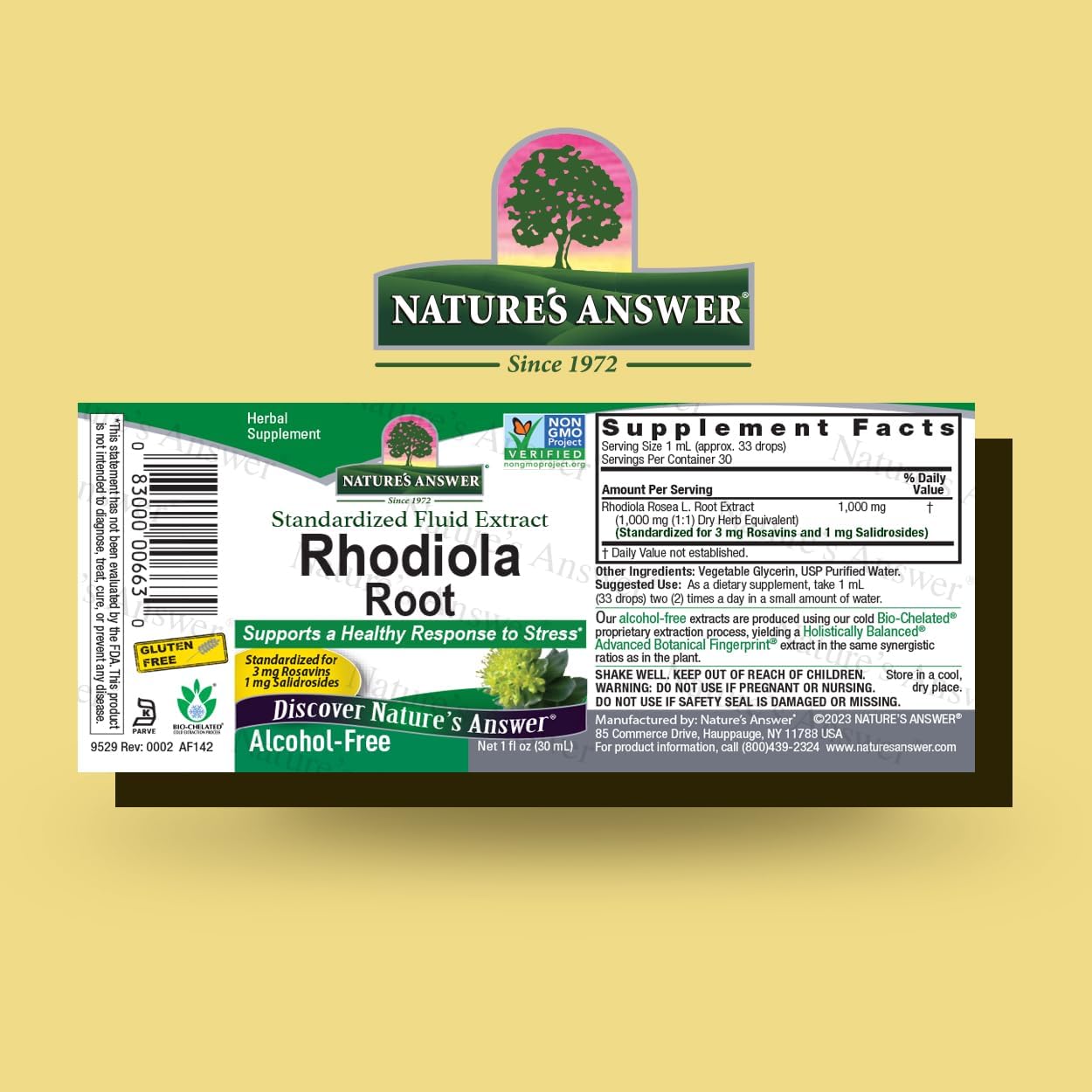 Nature's Answer Rhodiola Root | Super Concentrated Herbal Supplement | Helps Aid & Reduce Stress | Alcohol-Free, Gluten-Free and Kosher Certified 1oz