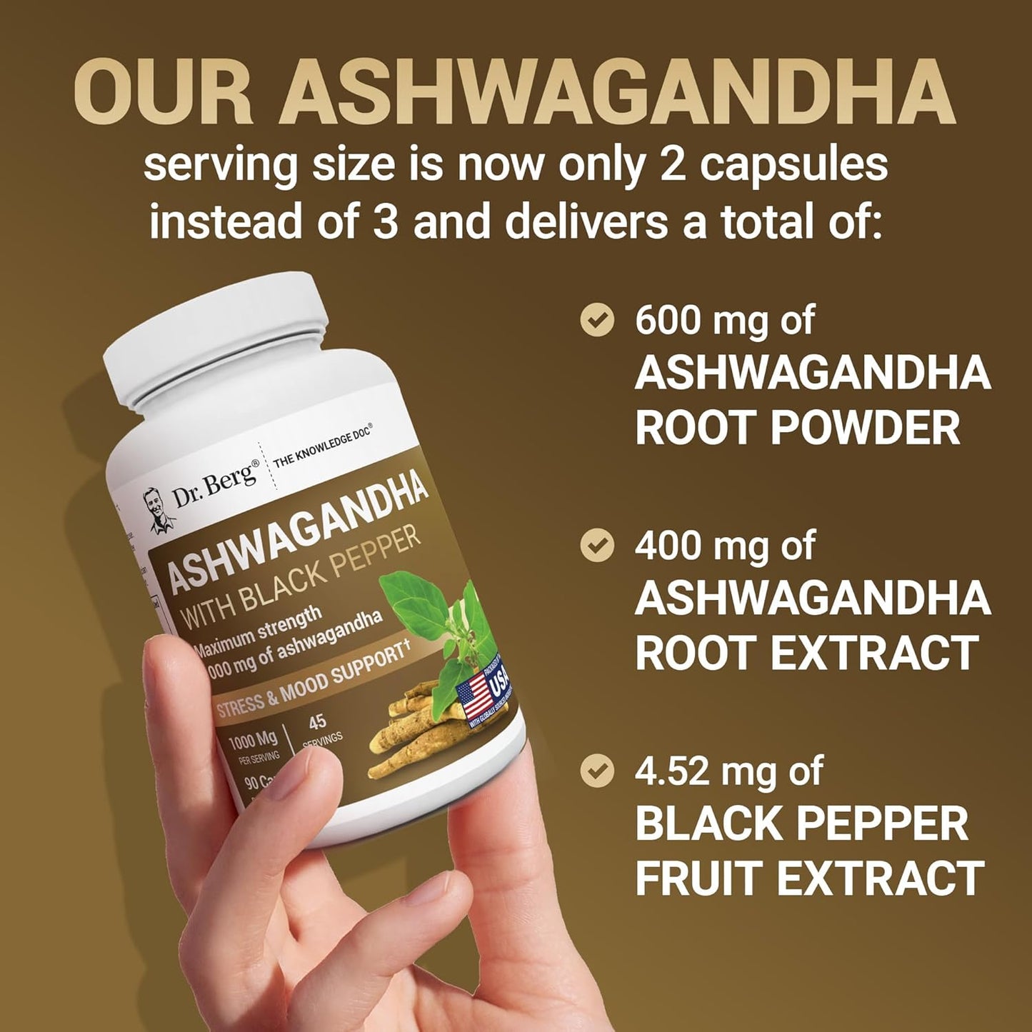 DR. BERG NUTRITIONALS Dr. Berg's Ashwagandha with Black Pepper Supplement - Capsules for Mood & Stress Support, Energy, Joint, Thyroid Immune System 1500mg Organic Supplements 90