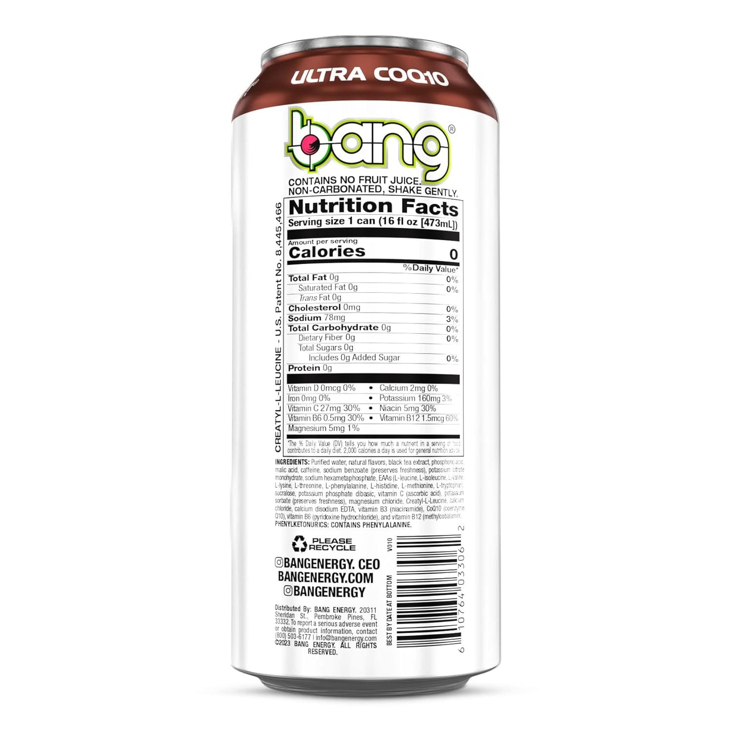 Bang Energy Nectarine Blueberry, Sugar-Free Energy Drink , 16-Ounce.