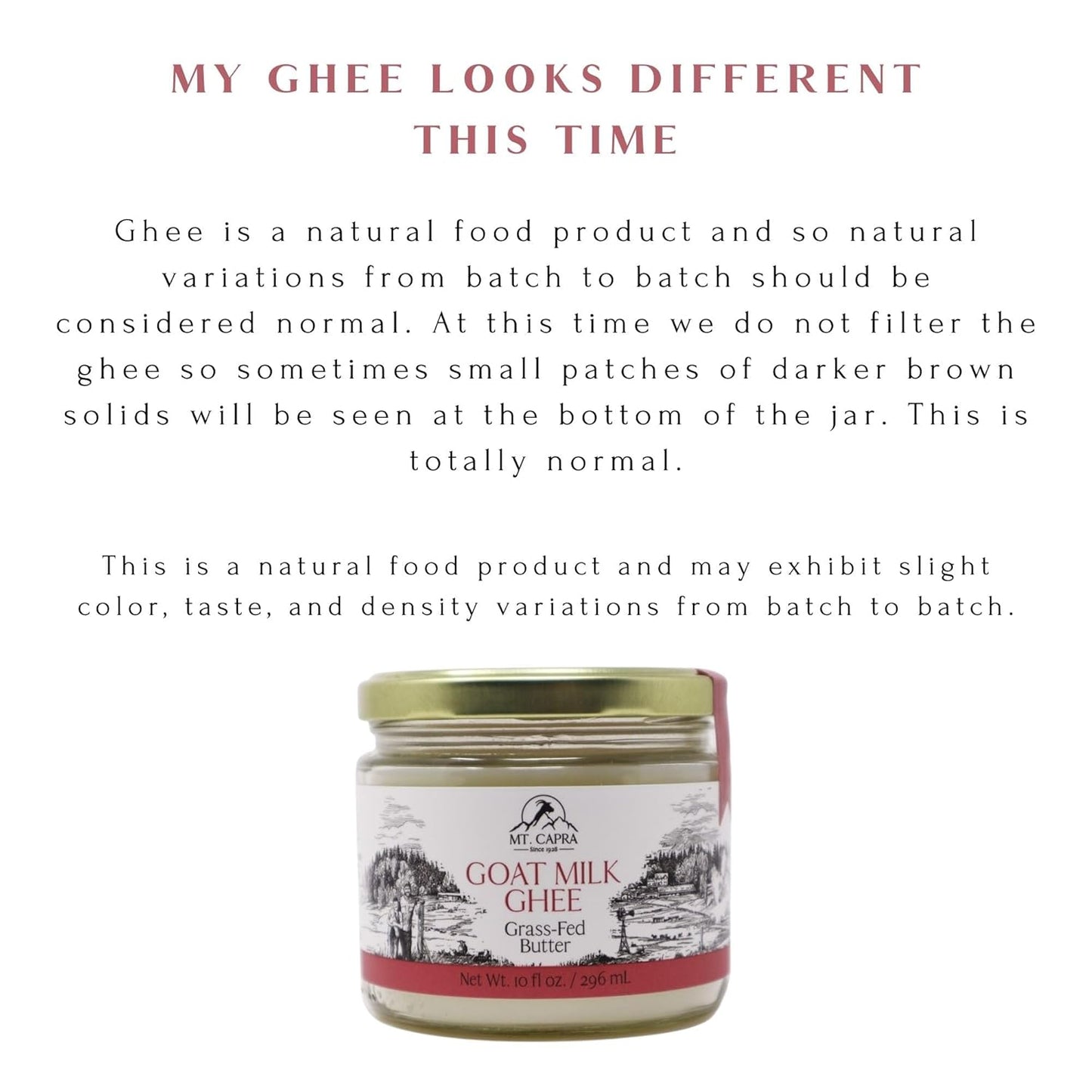 Mt. Capra Goat Milk Ghee | Grass-Fed Clarified Butter High in MCT Oil Perfect for Bulletproof Coffee, Keto, Paleo, and Whole 30 Diets | Pasture Raised and Unsalted | 59 Servings - 10 fl oz