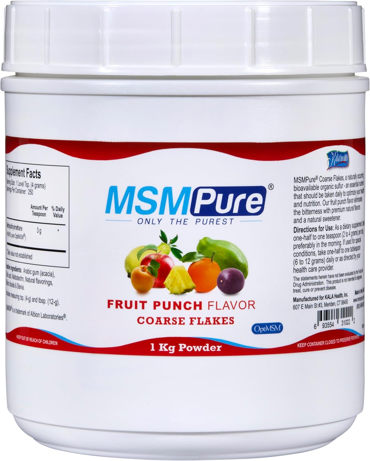 KALA HEALTH MSMPure Lemon Lime Flavored Coarse MSM Powder Flakes – Organic Sulfur for Joint Flexibility, Skin Appearance, and Hair & Nail Support – 8.8 oz, USA Made, Distilled Crystals
