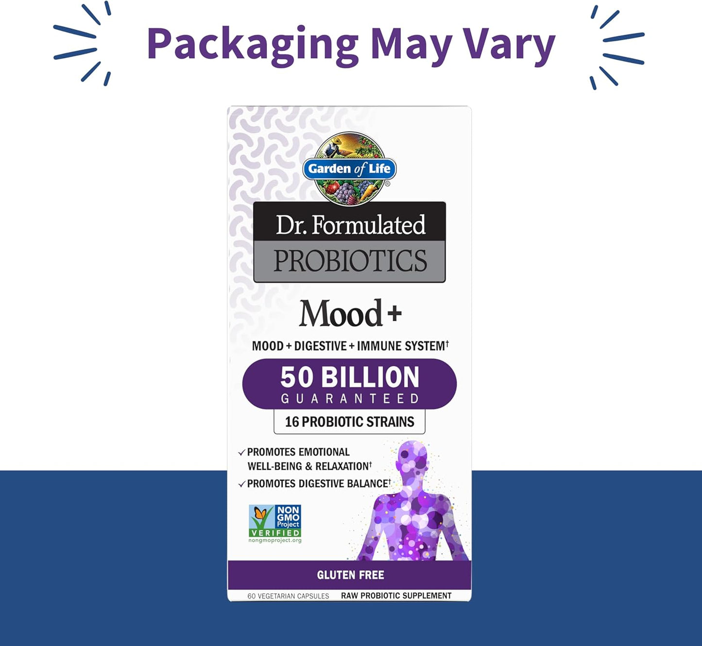 Garden of Life Probiotics Mood+ Dr Formulated Acidophilus Probiotic Supplement - Promotes Emotional Well-Being, Relaxation and Digestive Balance - Ashwagandha for Stress Management, 60 Veggie Caps