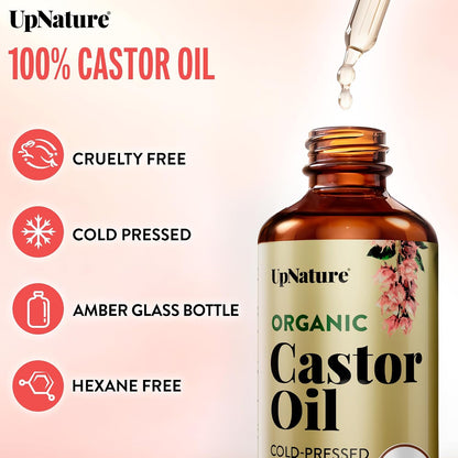 UpNature Lash Serum for Eyelash Growth - 100% USDA Organic Castor Oil for Eyelashes and Eyebrows Hexane Free (2oz Glass Bottle)