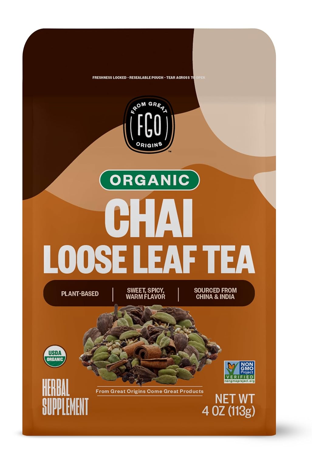 FGO Organic Nettle Leaf Tea, 100 Count, Eco-Conscious Tea Bags, Caffeine Free, Resealable Bag, Packaging May Vary (Pack of 1)