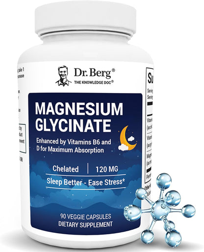 Dr. Berg Magnesium Glycinate 400 mg – Chelated Magnesium Supplement with Vitamin D and B6 for Stress Support, Relaxation, and Good Sleep – 150 Vegetable Capsules High Absorption for Overall Wellness