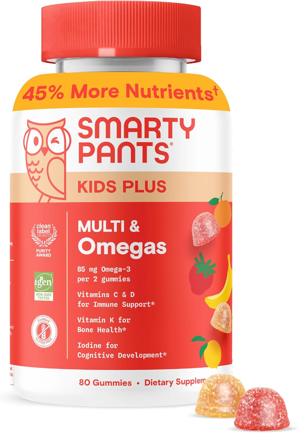 SmartyPants Kids Multivitamin Gummies: Omega 3 Fish Oil (EPA/DHA), Vitamin D3, C, Vitamin B12, B6, A, K & Zinc for Immune Support, Biotin, Gluten Free, Three Fruit Flavors, 120 Count (30 Day Supply)