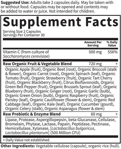 Garden of Life - Vitamin Code Raw VitaminC - 120 Vegan Capsules, 500mg Whole Food VitaminC with Bioflavonoids, Fruits & Veggies, Probiotics, Gluten Free Vitamin-C Supplements for Adults