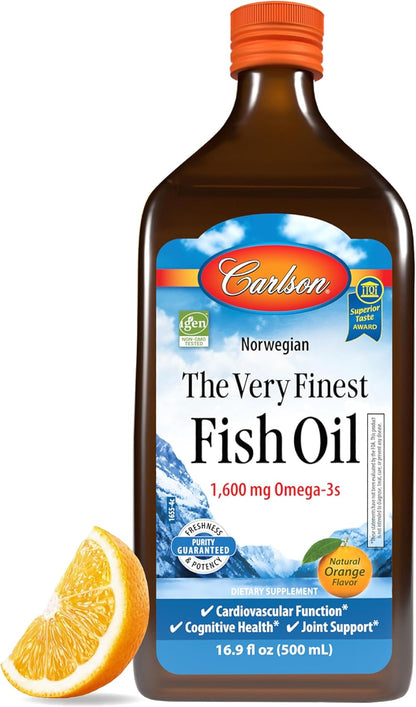 Carlson - Cod Liver Oil, 1100 mg Omega-3s, Plus Vitamins A and D3, Wild Caught Norwegian Arctic Cod Liver Oil, Sustainably Sourced Nordic Fish Oil Liquid, Unflavored, 250 mL (8.4 Fl Oz)