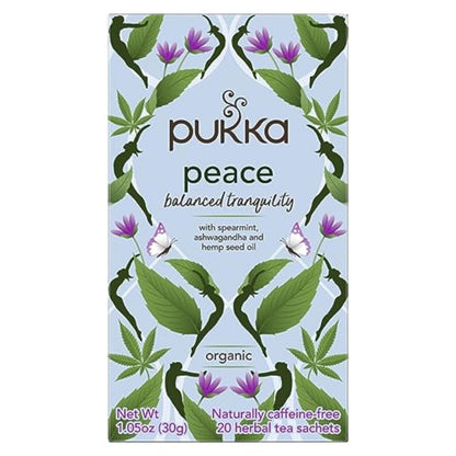 Pukka Peace Organic Tea Bags, Herbal Tea with Spearmint, Ashwagandha, and Hemp Seed Oil, Perfect for Balanced Tranquility, Caffeine Free, 80 Total Tea Bags.