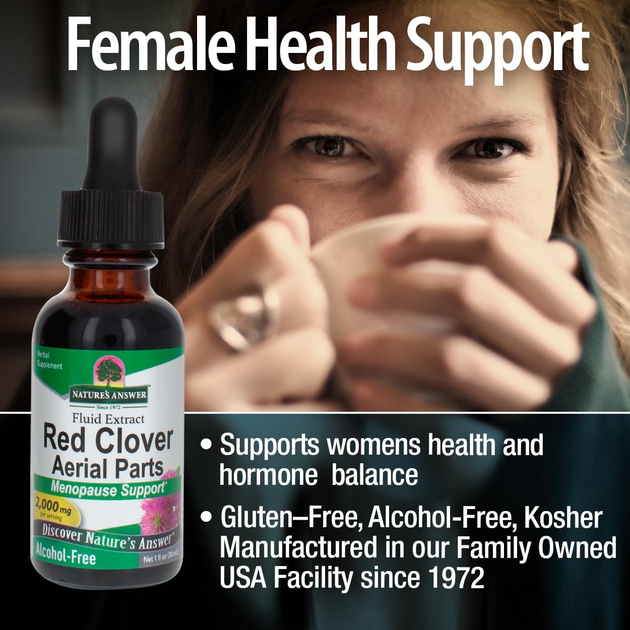Nature's Answer Red Clover Extract 1 Ounce - Alcohol Free, Women Wellness, Female Support Supplement with Daily Sevrings Extract, Kosher, Gluten Free, Made in USA