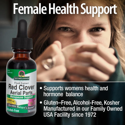 Nature's Answer Red Clover Extract 1 Ounce - Alcohol Free, Women Wellness, Female Support Supplement with Daily Sevrings Extract, Kosher, Gluten Free, Made in USA