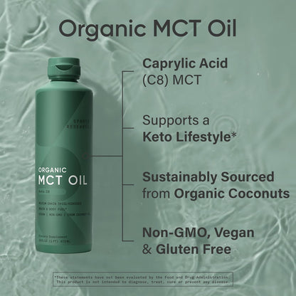 Sports Research Keto MCT Oil from Organic Coconuts - Fatty Acid Fuel for Body + Brain - Single Ingredient C8 Caprylic Acid - Perfect in Coffee, Tea, & More - Non-GMO & Vegan - Unflavored (16 Oz)
