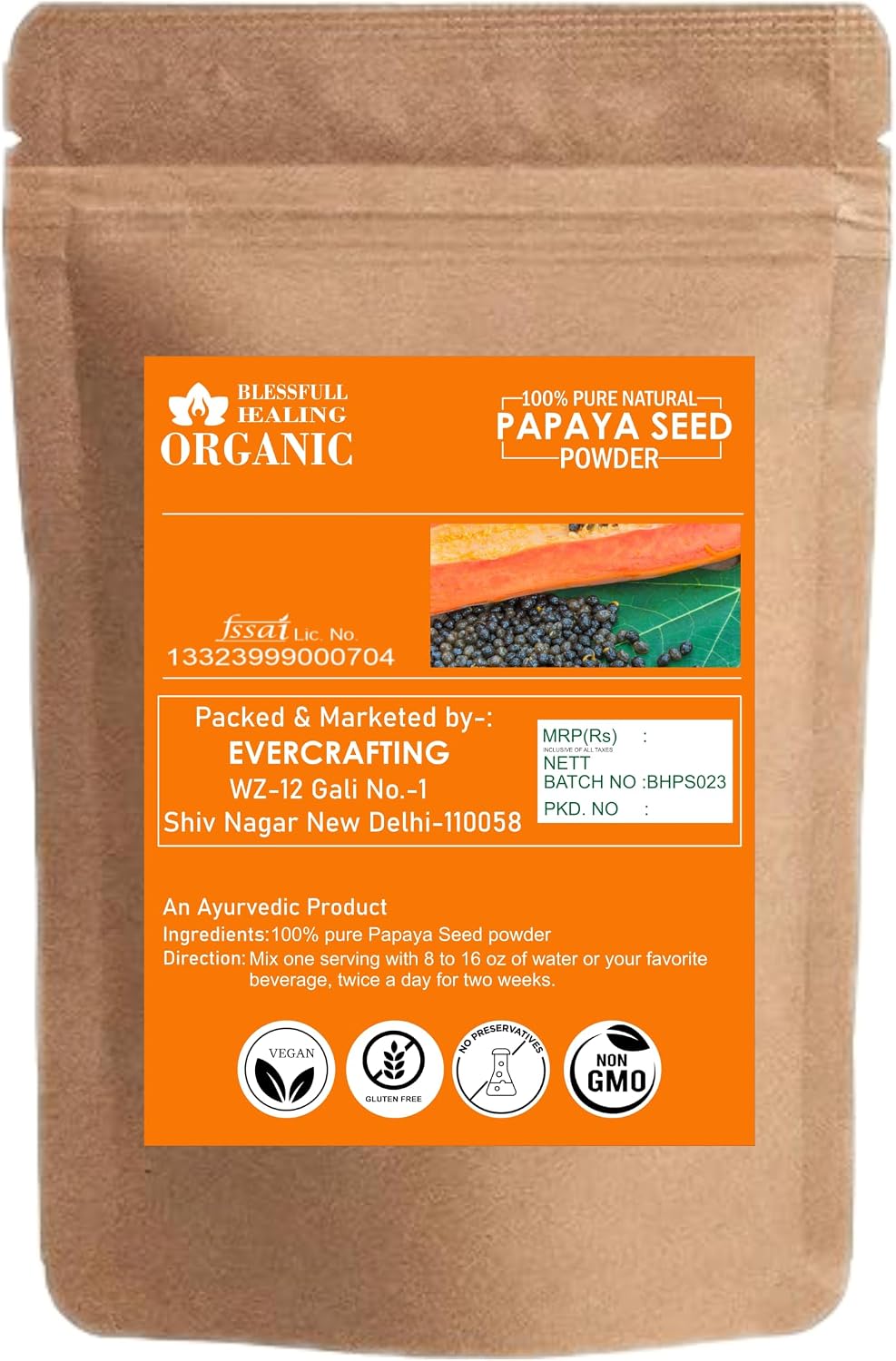 Blessfull Healing Organic 100% Pure Natural Papaya Seed Powder | 200 Gram / 7.05 oz