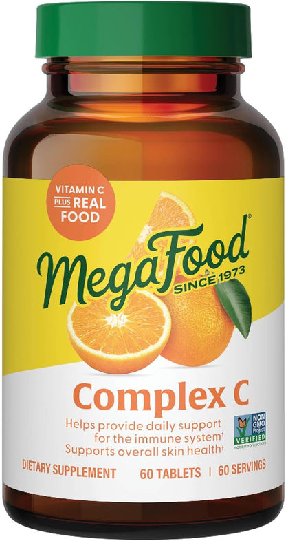 MegaFood Complex C - Vegan Immune Support Supplement with Vitamin C 250 mg, Made with Real Food Including Orange, Cranberry & Brown Rice, Gluten-Free, Kosher - 30 Tablets, 30 Servings
