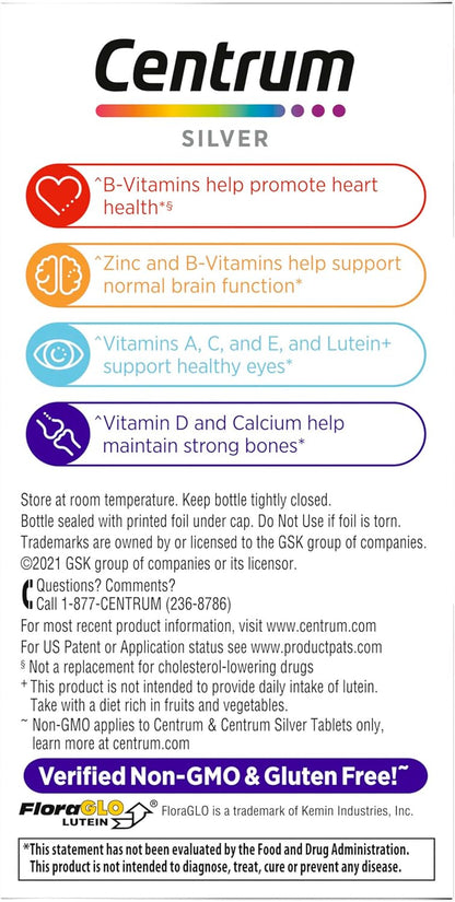 Centrum Silver Women's Multivitamin for Women 50 Plus, Multivitamin/Multimineral Supplement with Vitamin D3, B Vitamins, Non-GMO Ingredients, Supports Memory and Cognition in Older Adults - 100 Ct