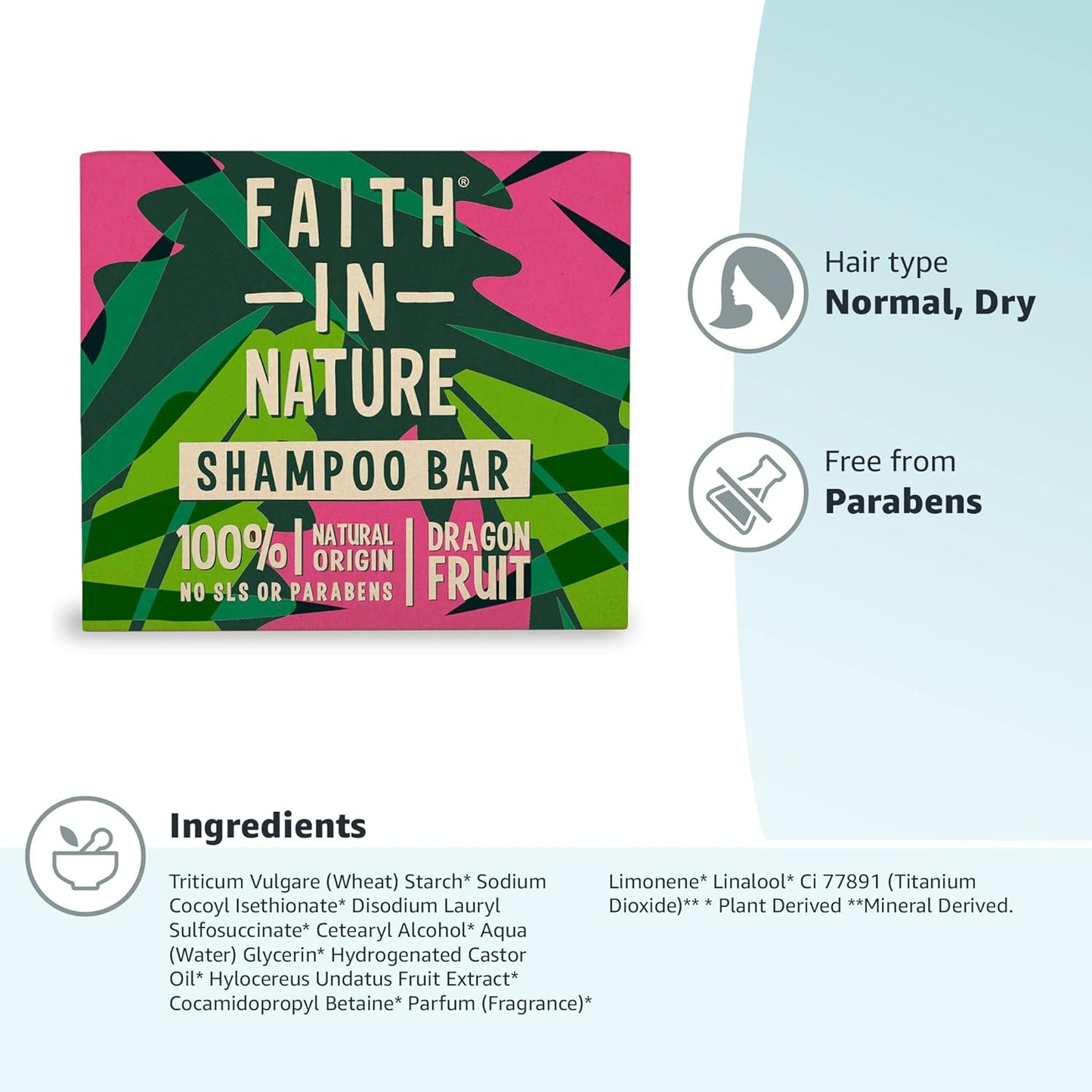 Faith In Nature Natural Dragon Fruit Shampoo Bar, Revitalising, Vegan and Cruelty Free, No SLS or Parabens, For Normal to Dry Hair, 85 g