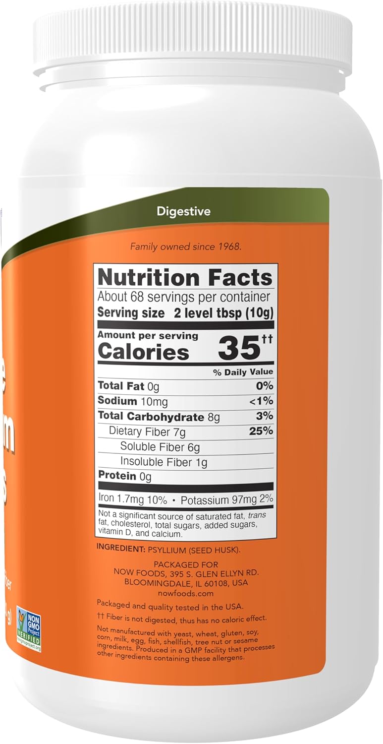 NOW Foods Supplements, Whole Psyllium Husks, Non-GMO Project Verified, Soluble Fiber, 24-Ounce