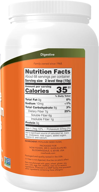 NOW Foods Supplements, Whole Psyllium Husks, Non-GMO Project Verified, Soluble Fiber, 24-Ounce