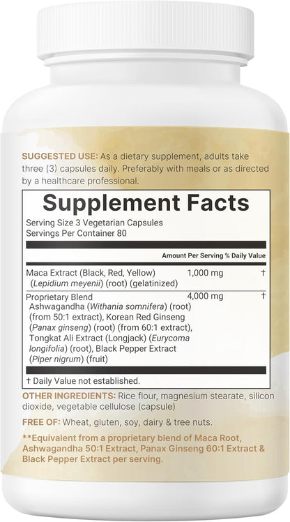 Micro Ingredients Maca Root for Women and Men, 240 Veggie Capsules | Red, Yellow, & Black Maca | with Ashwagandha, Panax Ginseng, Tongkat Ali, & Black Pepper Extract | Non-GMO, Vegan