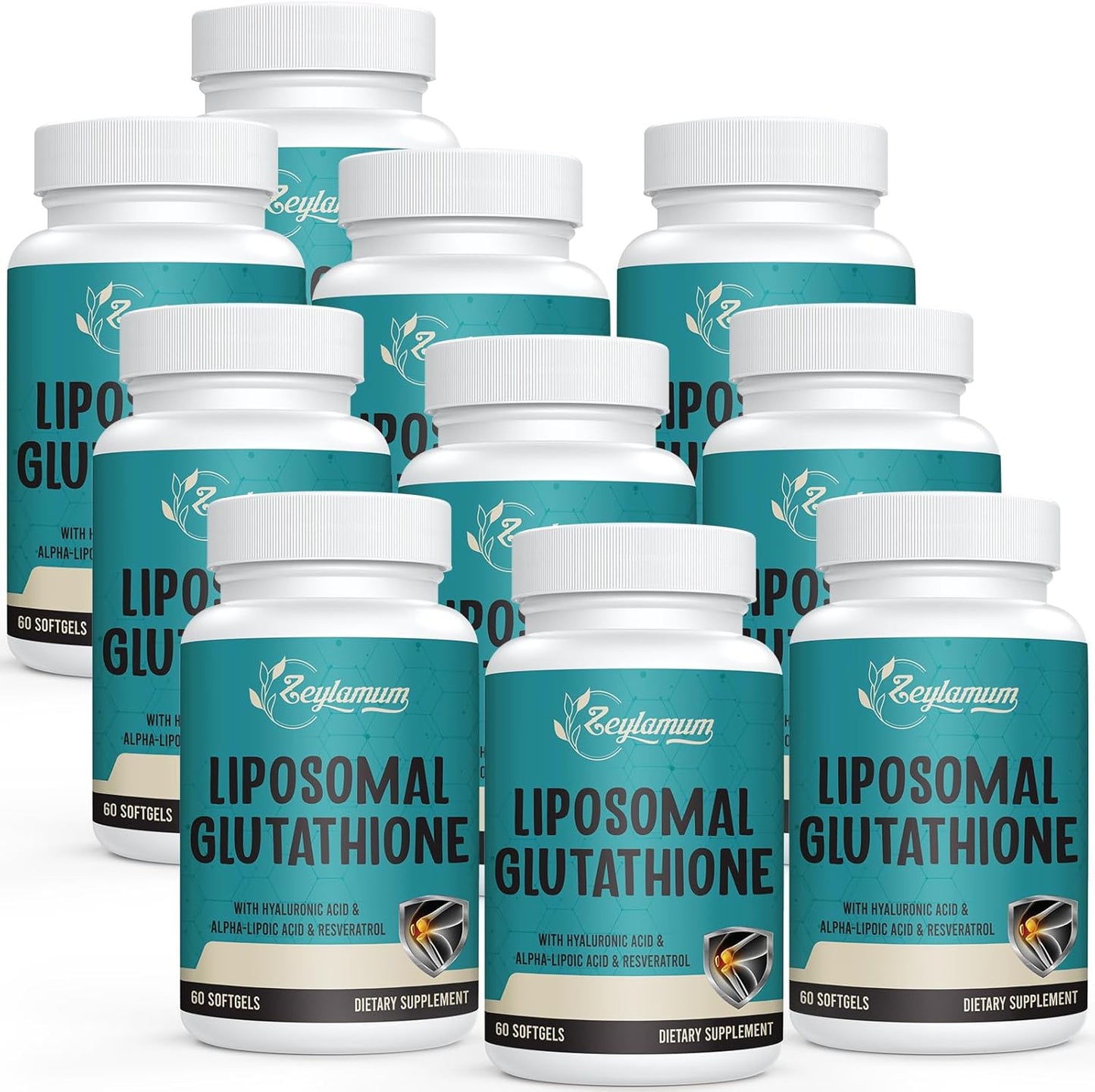 2400 MG Liposomal Glutathione Softgels, Max Absorption, Active Form L-Glutathione Reduced (GSH), with Hyaluronic Acid, Resveratrol, Master Antioxidants for Detox, Brain, Immune System, 60 Softgels