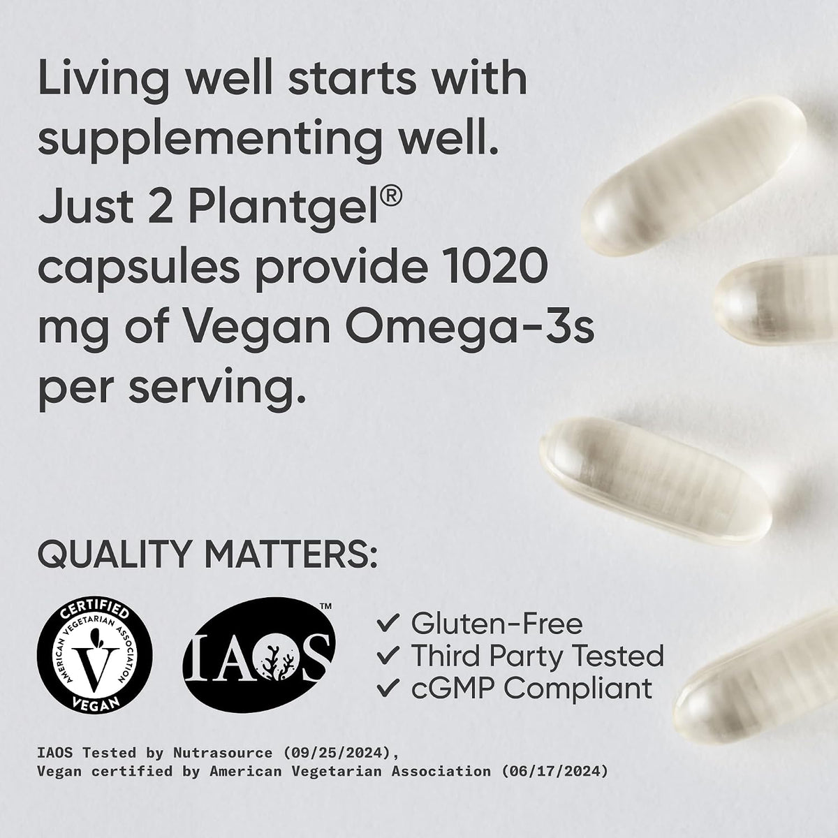 Sports Research® Vegan Omega-3 Algae Oil 1020mg, 60 Count Plantgels™