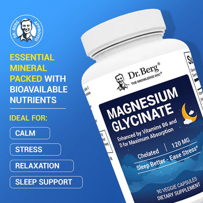 Dr. Berg Magnesium Glycinate 400 mg – Chelated Magnesium Supplement with Vitamin D and B6 for Stress Support, Relaxation, and Good Sleep – 150 Vegetable Capsules High Absorption for Overall Wellness