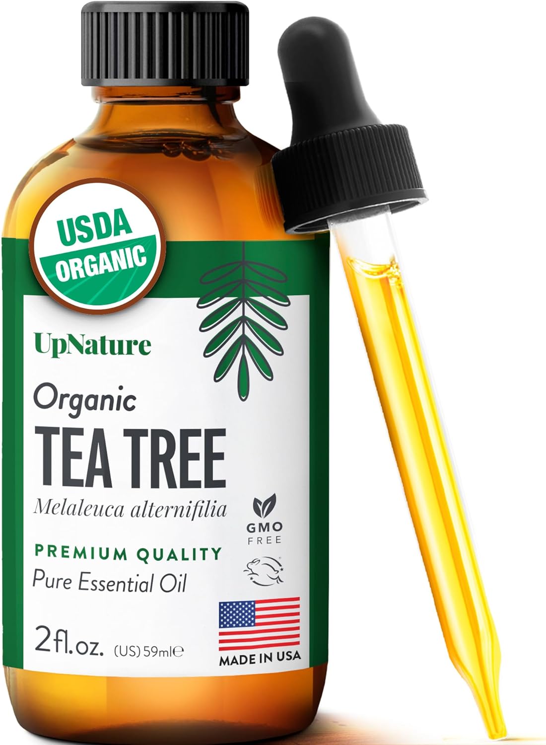 UpNature Organic Tea Tree Oil - 100% Pure Tea Tree Essential Oils for Skin Hair Toenail Body and Scalp, 2oz