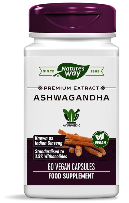 Nature's Way Ashwagandha Root Extract 500mg, Indian Ginseng, Ayurvedic Premium Extract, Standardised to 3.5% Withanolides, Suitable for Vegans and Vegetarians - 60 Capsules