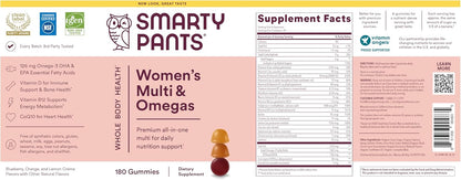 SmartyPants Women's Multivitamin Gummies: Omega 3 Fish Oil (EPA/DHA), Methylfolate, CoQ10, Vitamin D3, C, Vitamin B12, B6, A, K & Zinc, Inositol, Gluten Free, 180 Count (30 Day Supply)