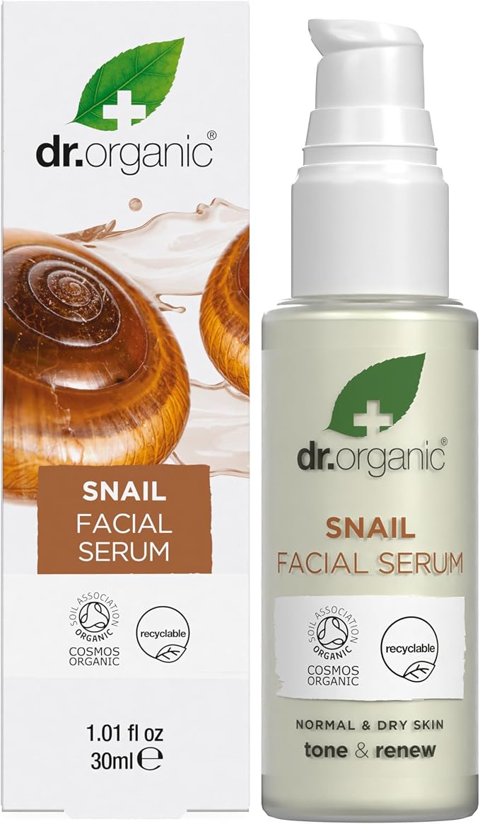 Dr Organic Snail Gel Facial Serum, Healthy-Aging, Moisturising, Mens, Womens, Natural, Vegetarian, Cruelty-Free, Paraben & SLS-Free, Organic, 30ml, Packaging May Vary