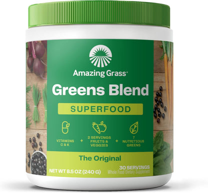 Amazing Grass Greens Superfood Powder: Greens Powder with Digestive Enzymes & Probiotics, Organic Spirulina, Chlorella, and Beet Root Powder, Original, 30 Servings