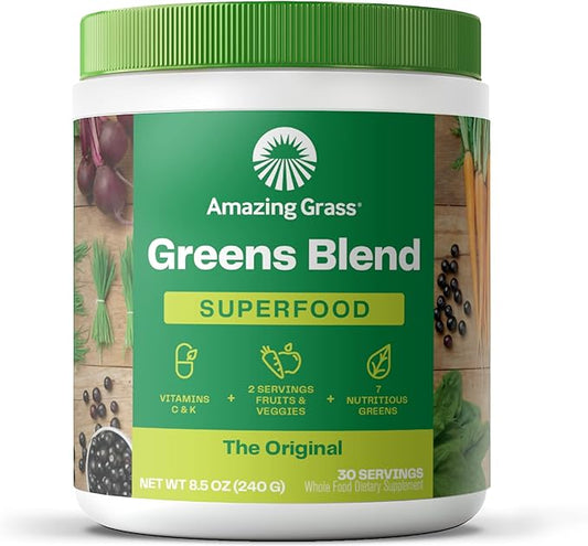 Amazing Grass Greens Superfood Powder: Greens Powder with Digestive Enzymes & Probiotics, Organic Spirulina, Chlorella, and Beet Root Powder, Original, 30 Servings