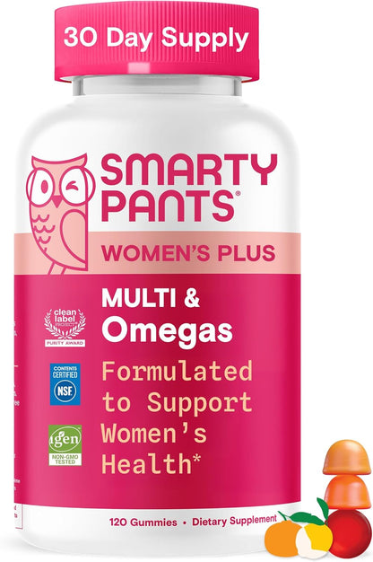 SmartyPants Women's Multivitamin Gummies: Omega 3 Fish Oil (EPA/DHA), Methylfolate, CoQ10, Vitamin D3, C, Vitamin B12, B6, A, K & Zinc, Inositol, Gluten Free, 180 Count (30 Day Supply)